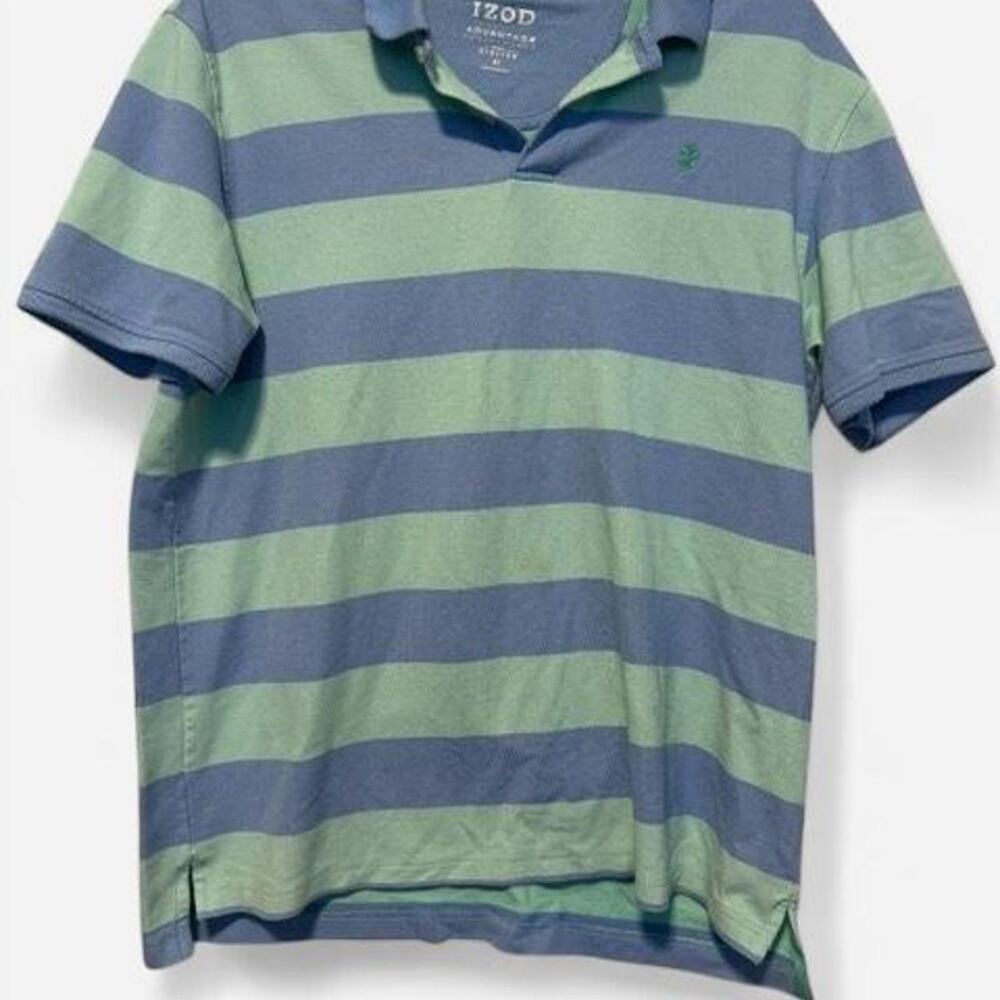 IZOD Men’s XL Blue Green Striped Polo Performance Stretch Golf Shirt